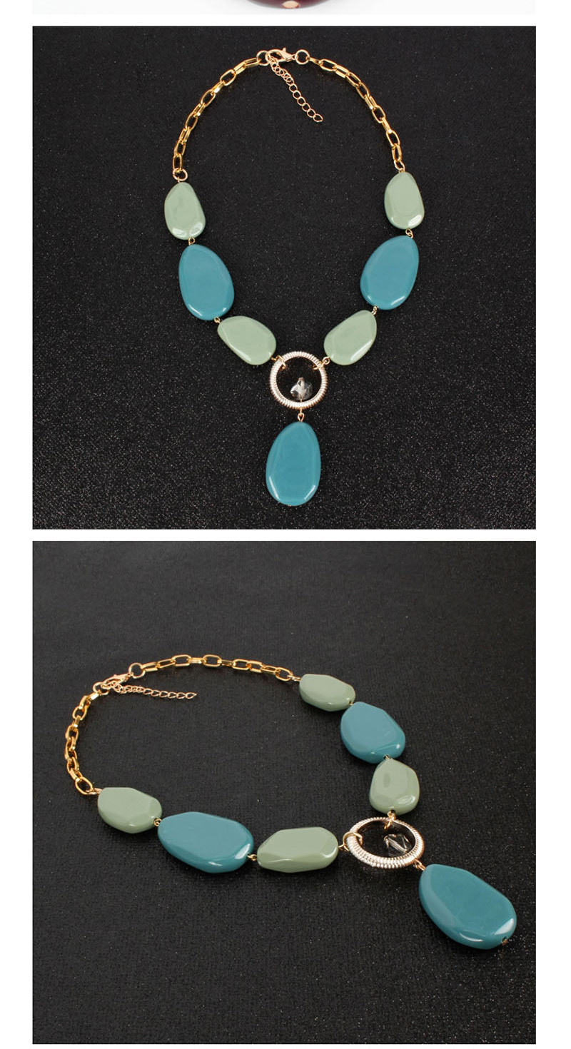 Fashion Blue Single Layer Beaded Necklace,Pendants