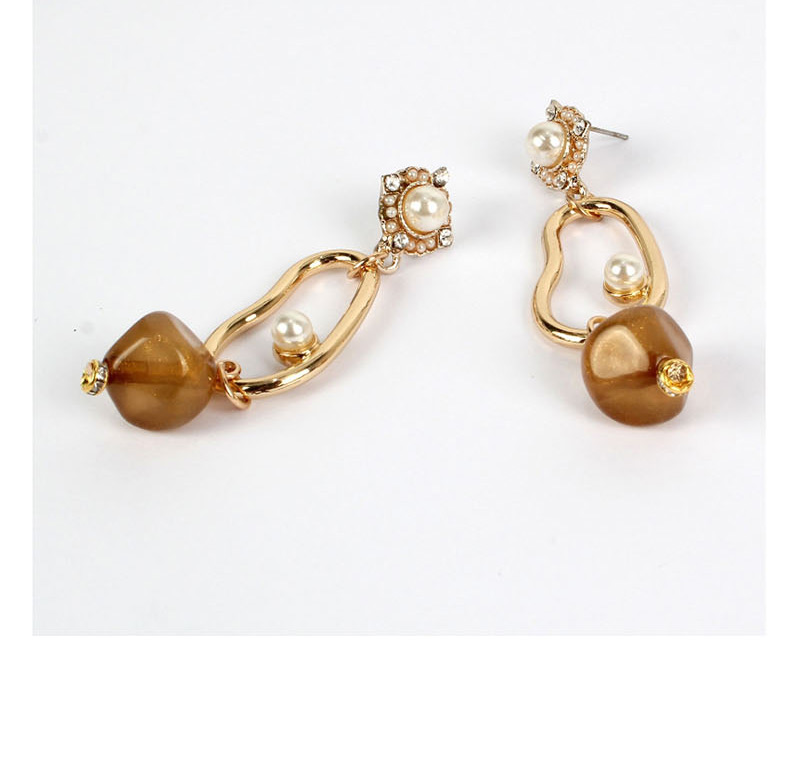 Fashion Brown Pearl Alloy Irregular Acrylic Stud Earrings,Drop Earrings