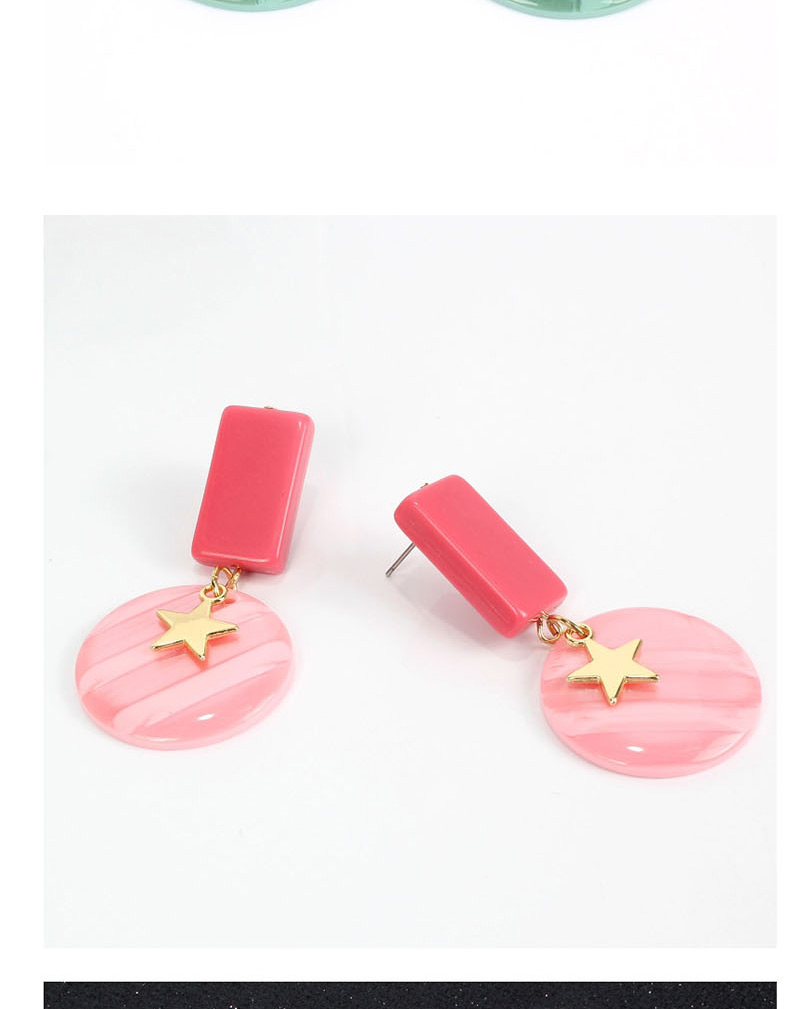 Fashion Pink Acrylic Stone Texture Pentagram Earrings,Drop Earrings