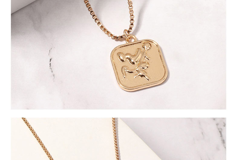 Fashion Square Gold Metal Portrait Single Layer Necklace,Pendants