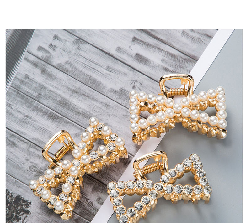 Fashion Gold Pearl-studded Metal Cutout Bow Hairpin,Hair Claws
