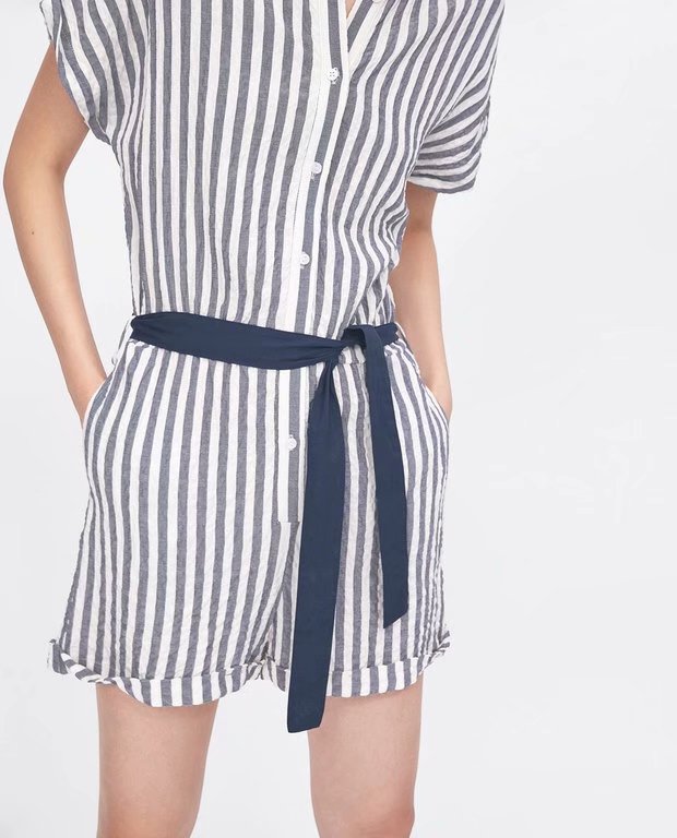 Fashion Stripe Belted Striped Jumpsuit,Pants
