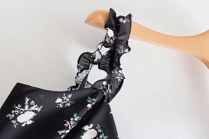 Fashion Black Floral Sling Dress,Long Dress