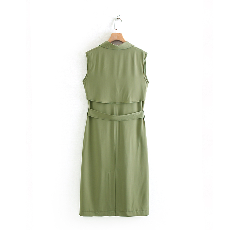 Fashion Armygreen Pocket Sleeveless Vest Suit,Long Dress
