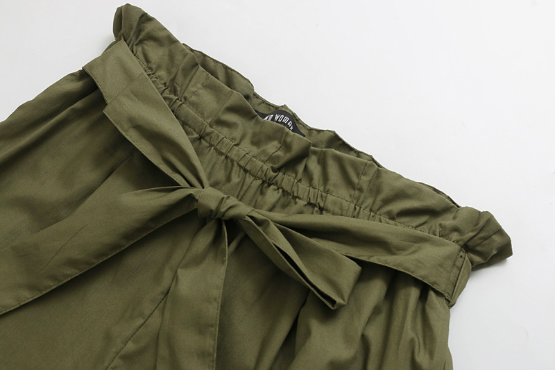 Fashion Armygreen Bow Poplin Trousers,Pants