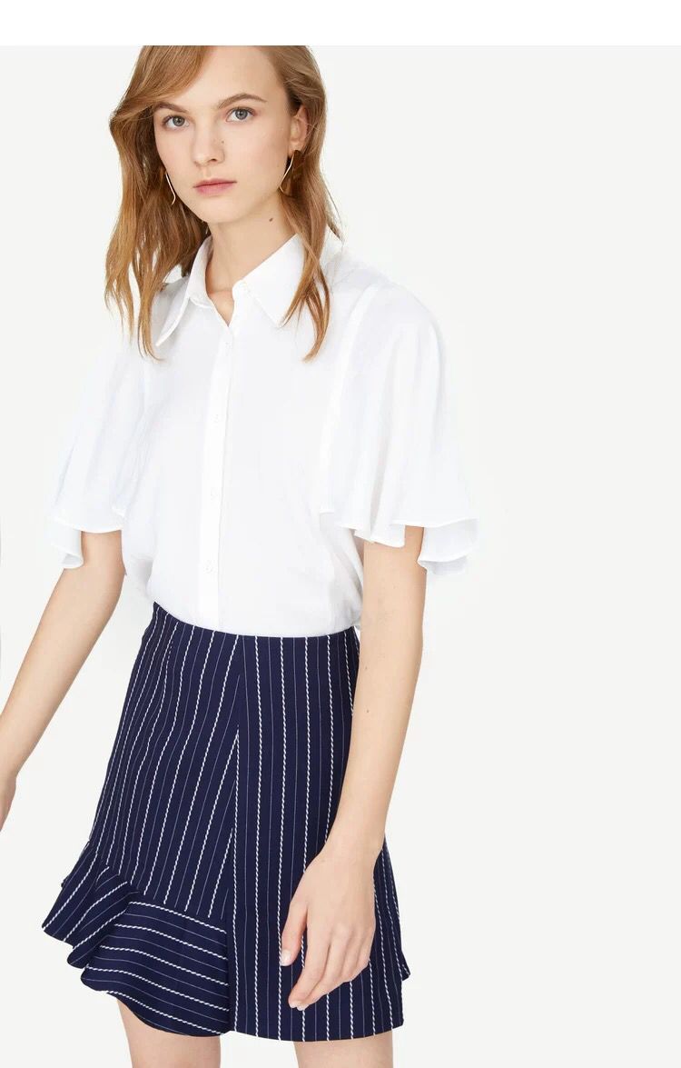 Fashion Navy Asymmetrical Stitching Stripe A-type Skirt,Skirts