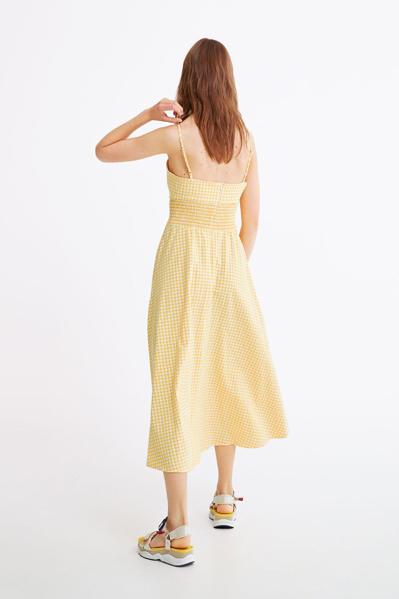 Fashion Yellow Plaid Dress,Long Dress
