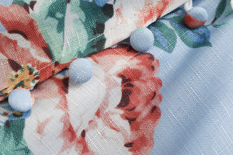 Fashion Blue Lace Stitching Print V-neck Jumpsuit,Pants