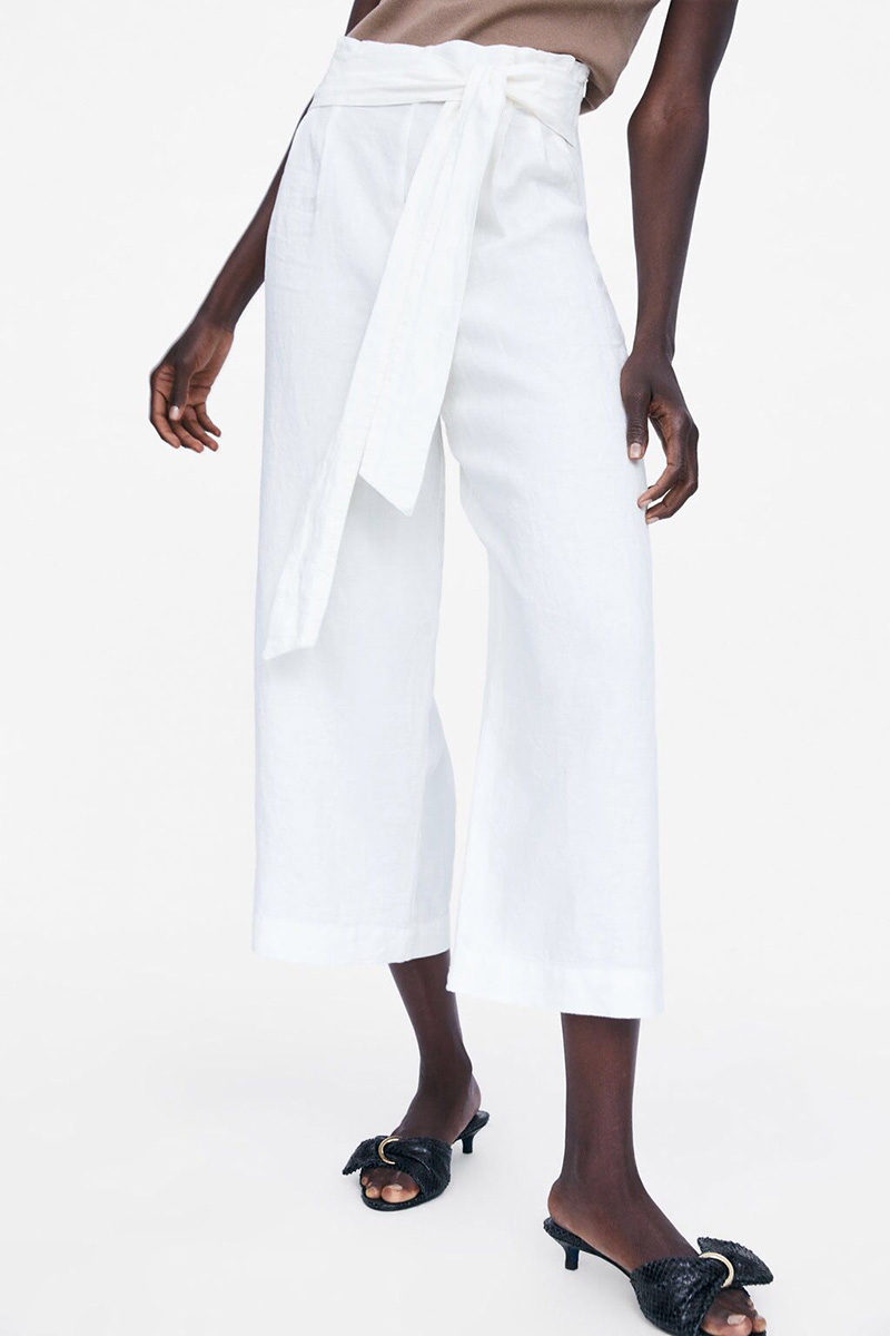 Fashion White Bow Linen Pants,Pants