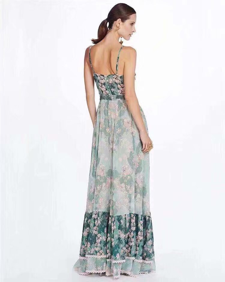 Fashion Green Lace Floral Dress,Long Dress