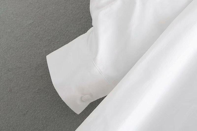 Fashion White Lantern Sleeve Shirt Dress,Long Dress