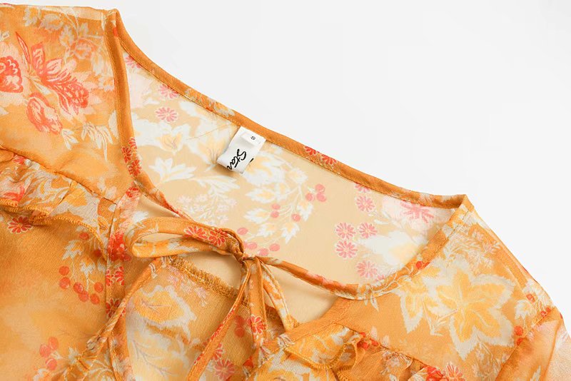 Fashion Orange Printed Lace Shirt,Tank Tops & Camis