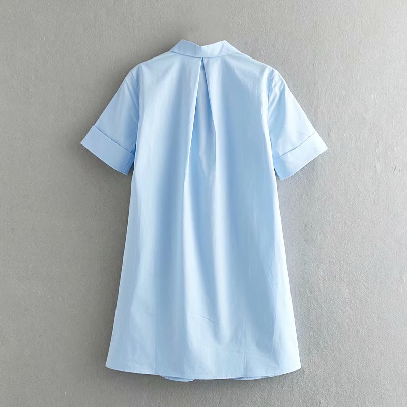 Fashion Blue Solid Color A Version Of Sleek Cotton Dress,Long Dress