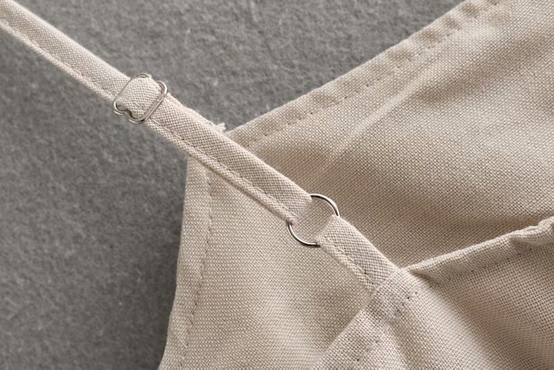 Fashion Khaki Strap Button Cotton And Linen Jumpsuit,Pants