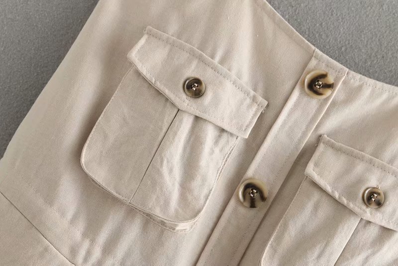 Fashion Gray Strap Button Cotton And Linen Jumpsuit,Pants
