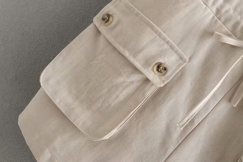 Fashion Khaki Strap Button Cotton And Linen Jumpsuit,Pants
