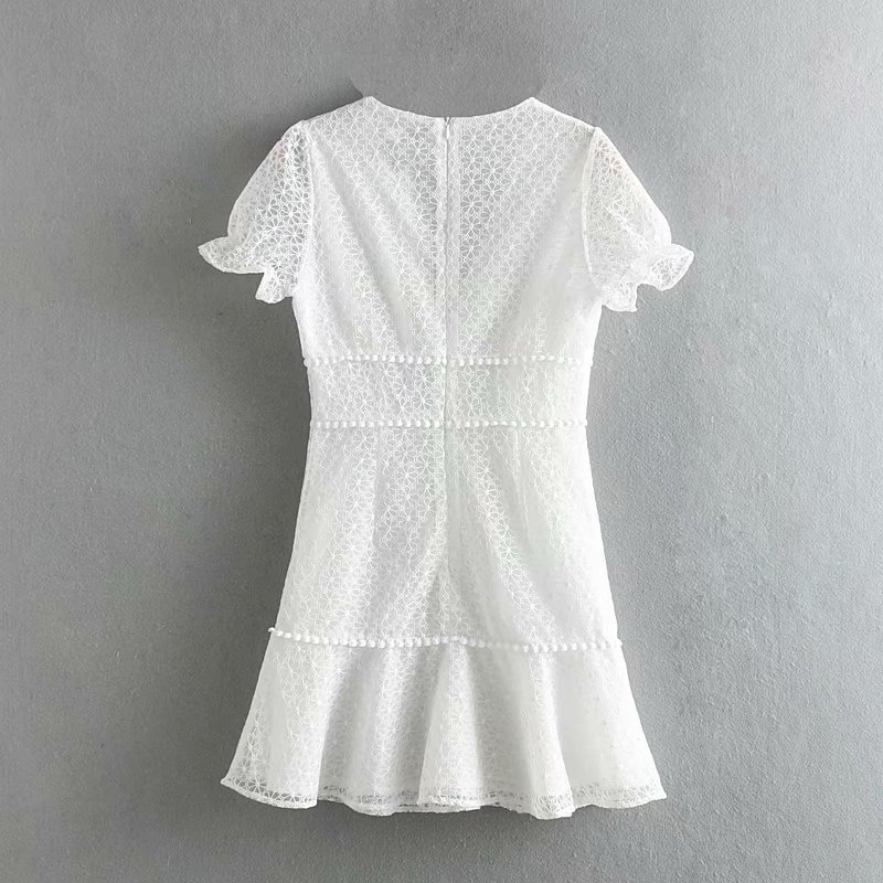 Fashion White Niche Embroidered Single Breasted Dress,Long Dress