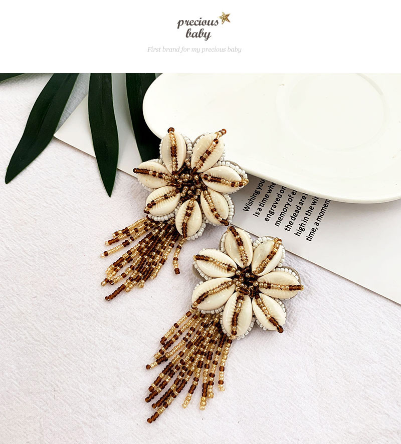 Fashion Brown Alloy Resin Rice Beads Flower Tassel Earrings,Drop Earrings