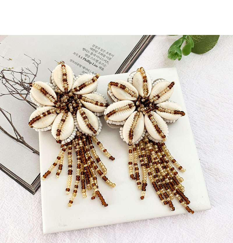 Fashion Brown Alloy Resin Rice Beads Flower Tassel Earrings,Drop Earrings