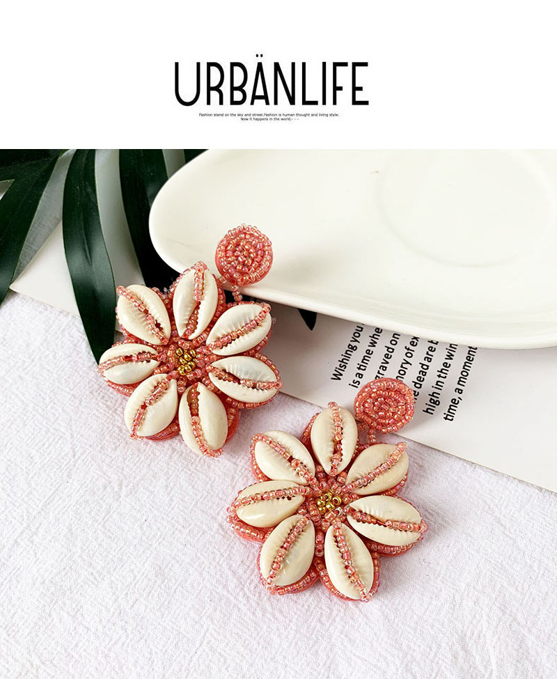 Fashion Pink Alloy Resin Rice Beads Flower Earrings,Drop Earrings