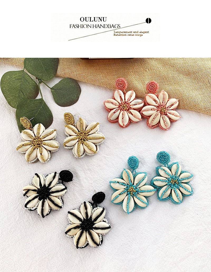 Fashion Black Alloy Resin Rice Beads Flower Earrings,Drop Earrings