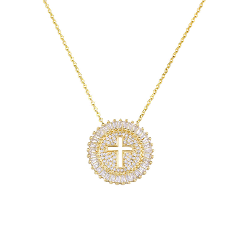 Fashion Gold Full Drill Hollow Cross Zircon Copper Plated Necklace,Pendants