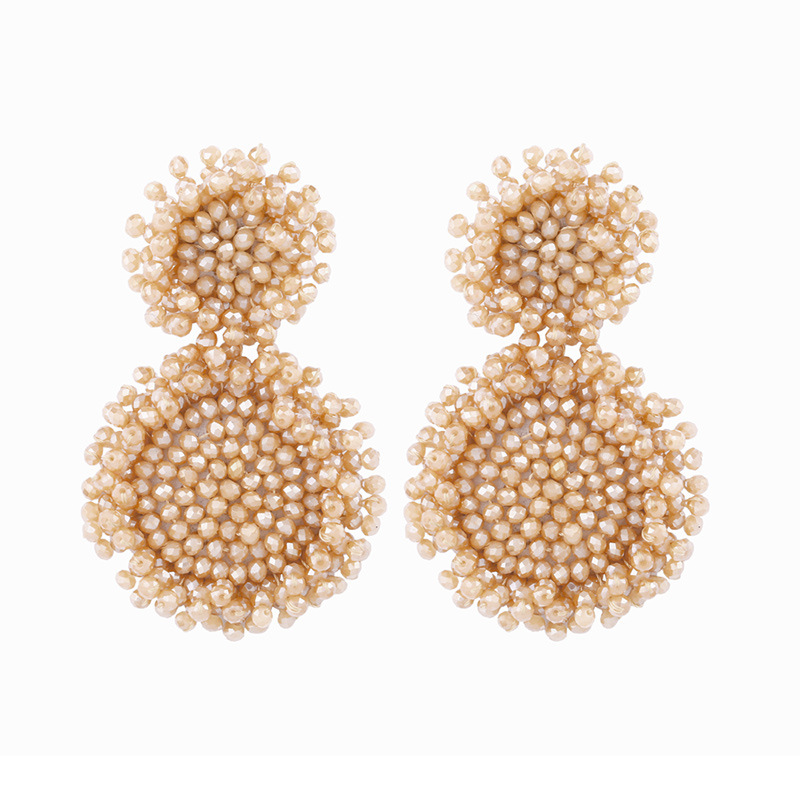 Fashion Khaki Crystal Rice Beads Woven Stitched Earrings,Drop Earrings