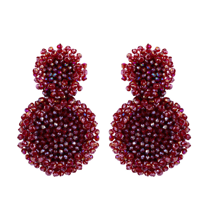 Fashion Wine Red Crystal Rice Beads Woven Stitched Earrings,Drop Earrings