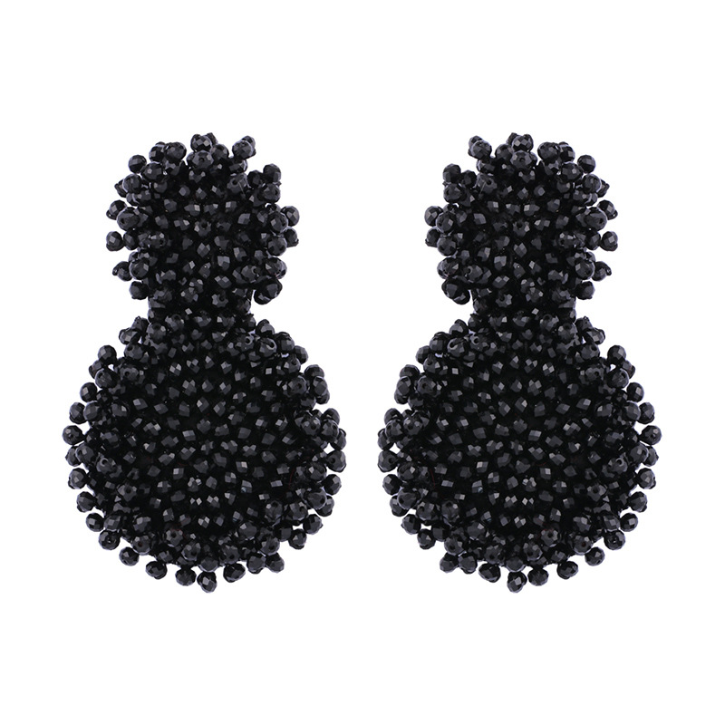 Fashion Black Crystal Rice Beads Woven Stitched Earrings,Drop Earrings