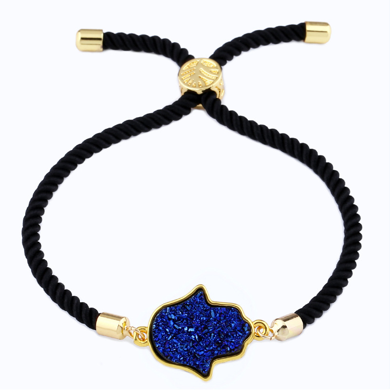 Fashion Black Rope Light Blue Palm Crystal Pull Bracelet,Fashion Bracelets