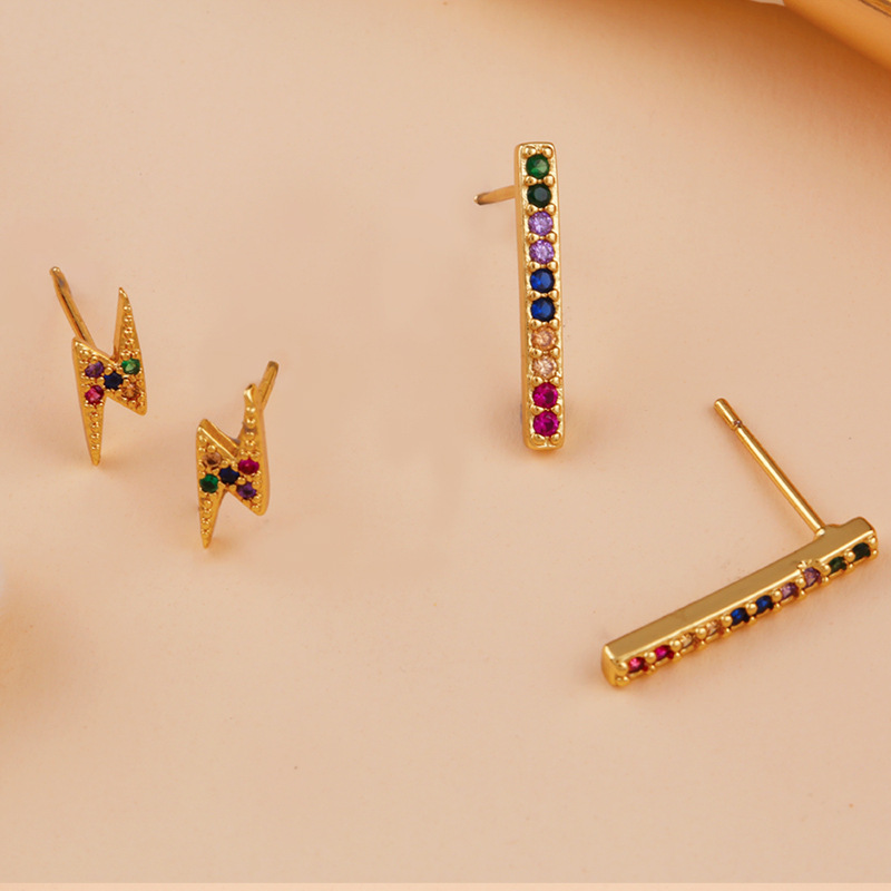 Fashion Strip Geometric Lightning Zircon Micro-set Earrings,Earrings