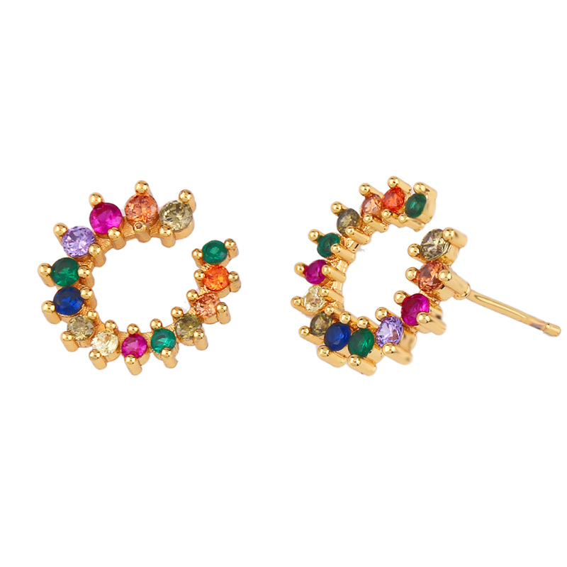 Fashion Color Copper Inlaid Zirconium Stud Earrings,Stud Earrings