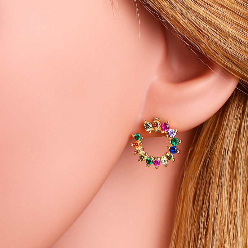 Fashion Color Copper Inlaid Zirconium Stud Earrings,Stud Earrings