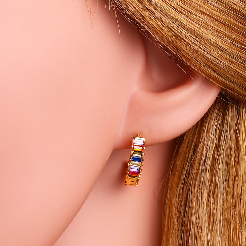Fashion Color Copper Inlaid Zirconium Stud Earrings,Hoop Earrings