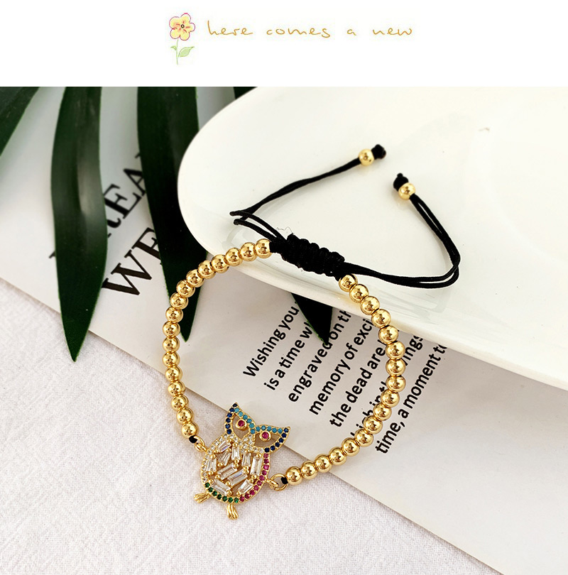 Fashion Gold Copper Inlay Zircon Beaded Owl Bracelet,Bracelets