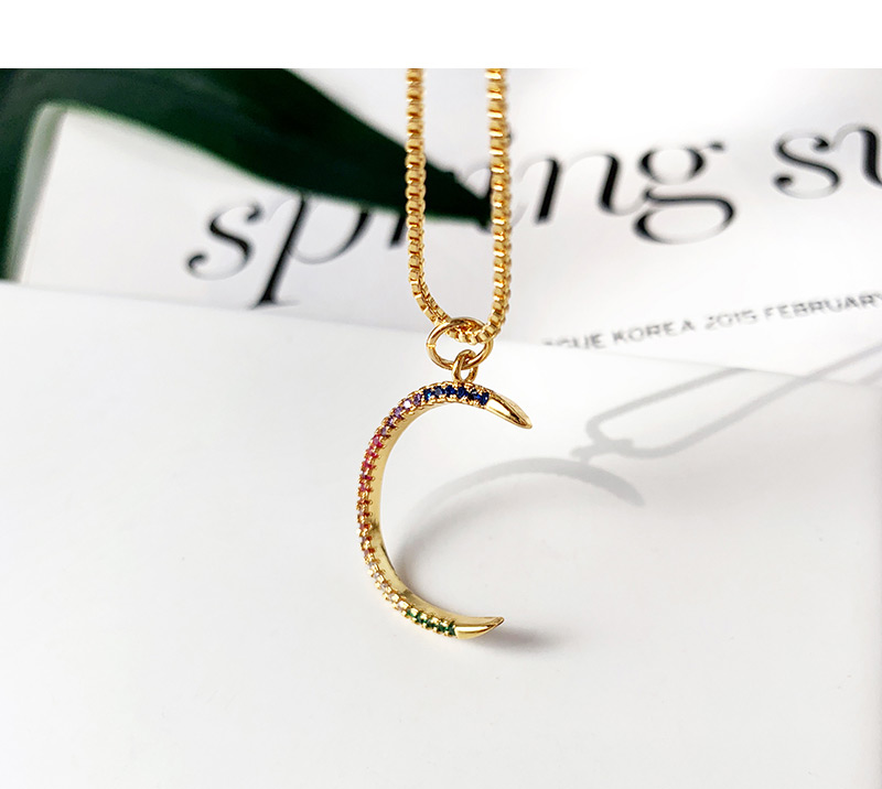Fashion Gold Copper Inlaid Zircon Crescent Necklace,Necklaces