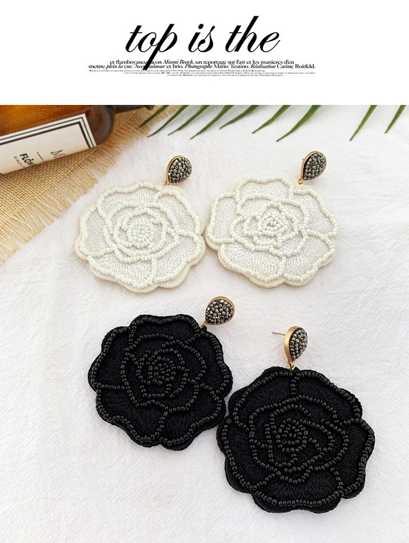Fashion Black Felt Cloth: Rice Beads: Flower Earrings,Drop Earrings