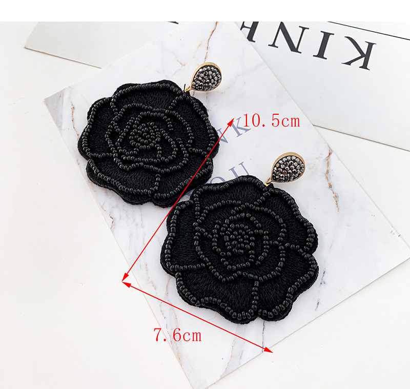 Fashion Black Felt Cloth: Rice Beads: Flower Earrings,Drop Earrings