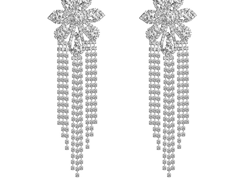 Fashion Silver Floral Diamond Acrylic Tassel Earrings,Drop Earrings