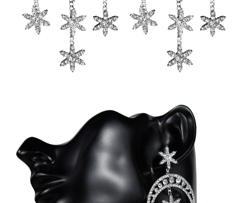 Fashion Silver Multilayer Moon Star Acrylic Diamond Earrings,Drop Earrings