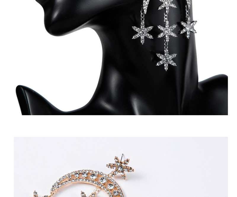 Fashion Silver Multilayer Moon Star Acrylic Diamond Earrings,Drop Earrings