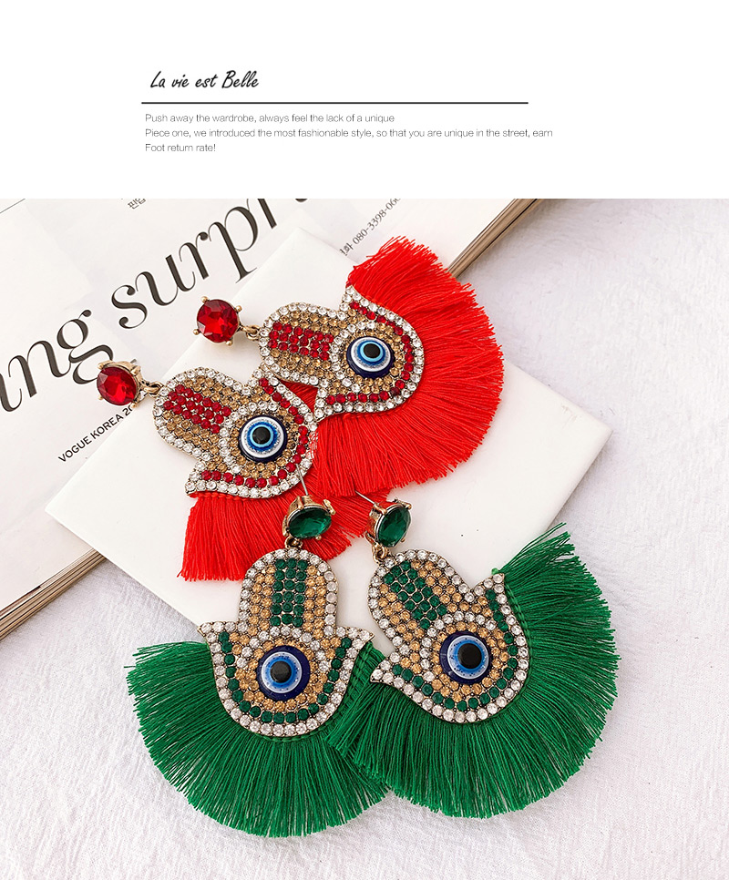 Fashion Red Alloy Diamondd Palm Eyes Tassel Earrings,Drop Earrings