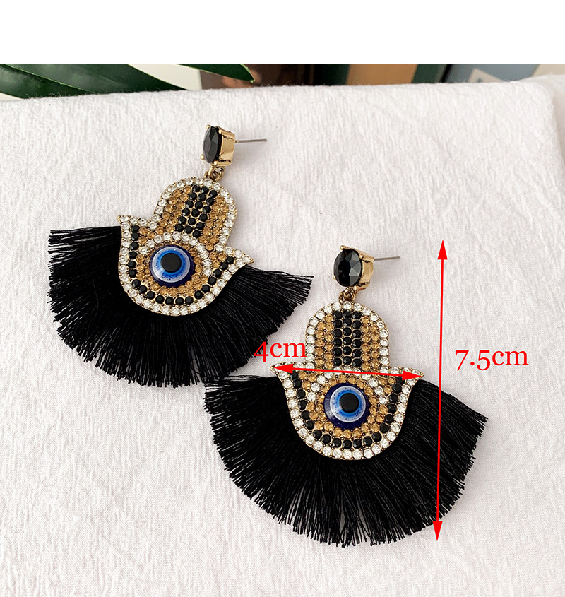 Fashion Black Alloy Diamondd Palm Eyes Tassel Earrings,Drop Earrings