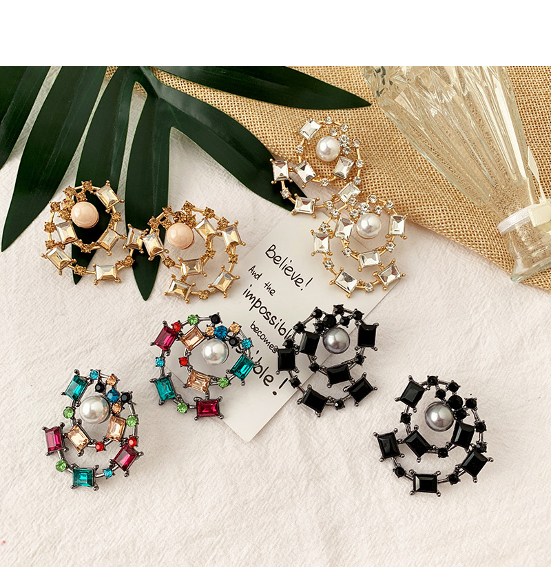 Fashion Black Alloy Diamond Pearl Stud Earrings,Stud Earrings