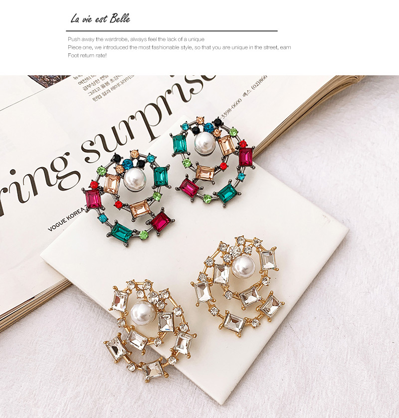 Fashion Color Alloy Diamond Pearl Stud Earrings,Stud Earrings