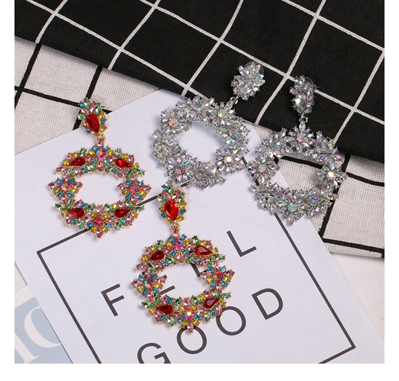 Fashion Ab Color Geometric Small Flower Diamond Earrings,Drop Earrings