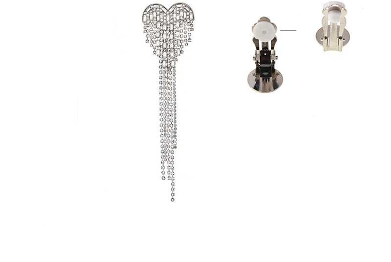 Fashion Silver Ear Clip Diamond-studded Tassel Earrings,Clip & Cuff Earrings