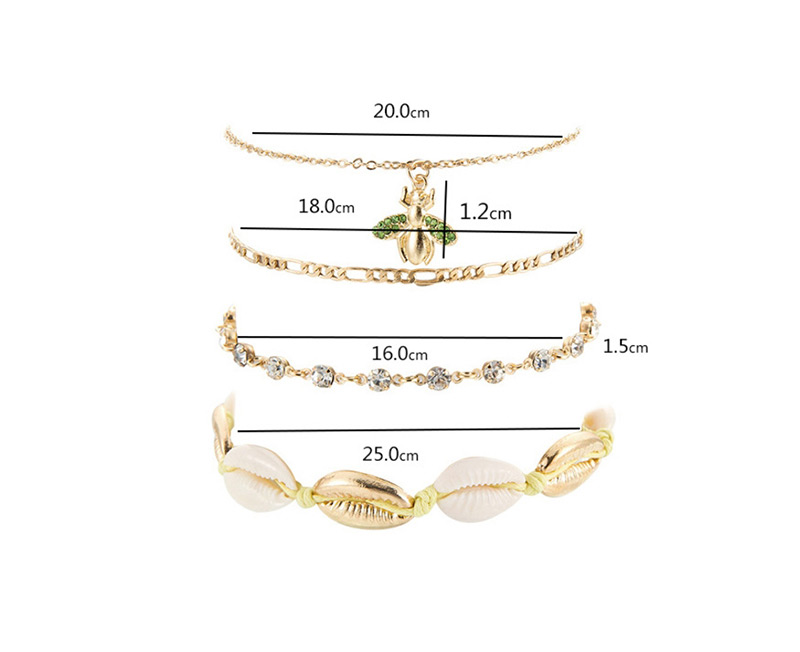 Fashion Gold Water Drop Chain Shell Small Bee Alloy Anklet 4 Piece Set,Fashion Anklets