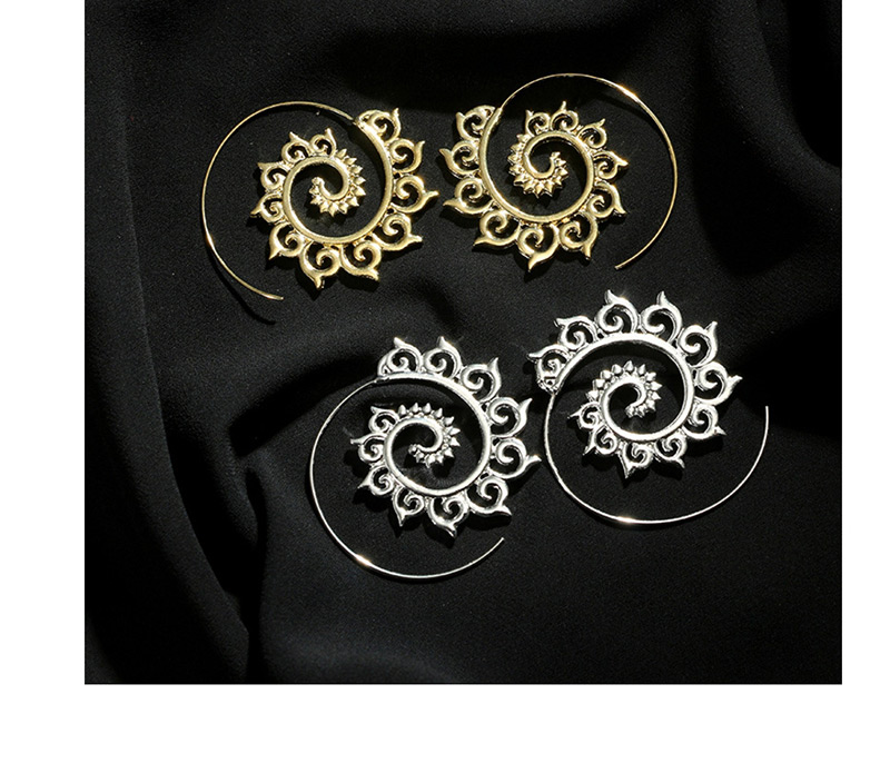 Fashion Gold Round Gear Spiral Auspicious Earrings,Hoop Earrings