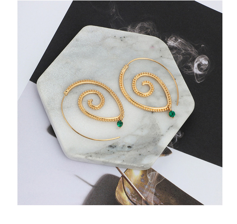 Fashion Gold Swirl Green Diamond Earrings,Hoop Earrings
